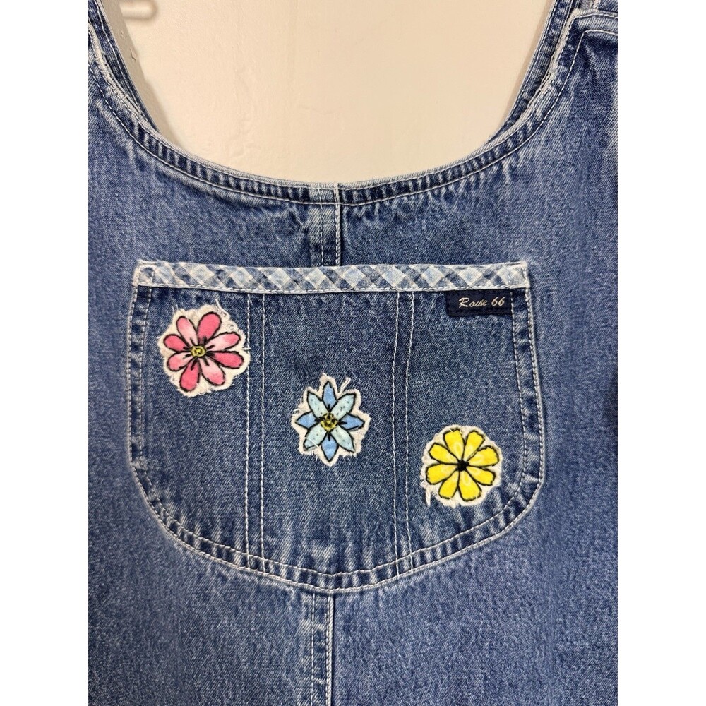Route 66 Blue Denim Short Overalls with Floral Embroidery - Picture 3 of 7